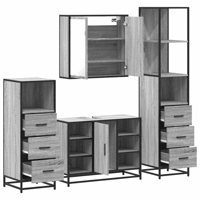 Set de mobilier de baie 4 piese Lemn stratificat gri Sonoma WALTI