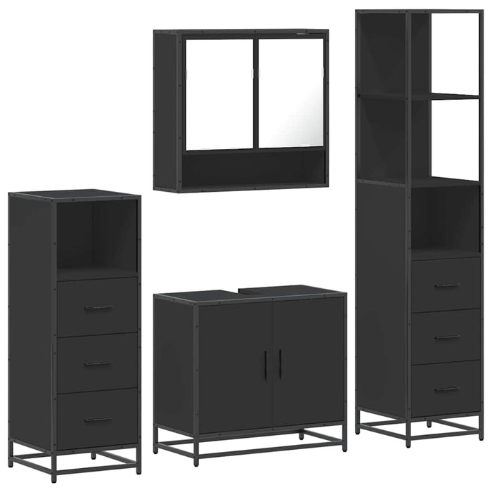 Set de mobilier de baie 4 piese Lemn negru prelucrat WALTI