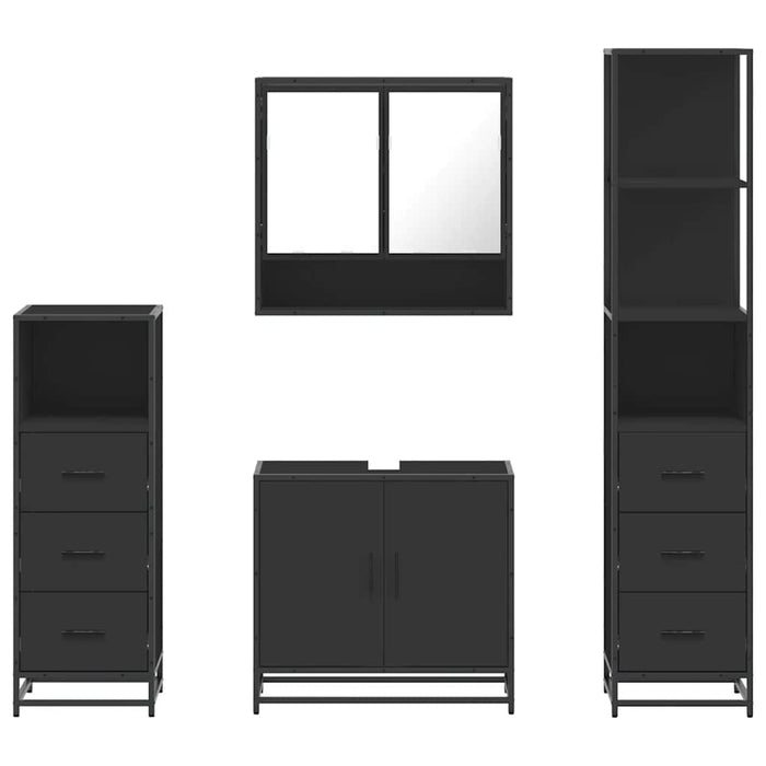 Set de mobilier de baie 4 piese Lemn negru prelucrat WALTI