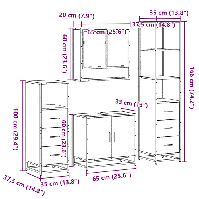 Set de mobilier de baie 4 piese Lemn negru prelucrat WALTI