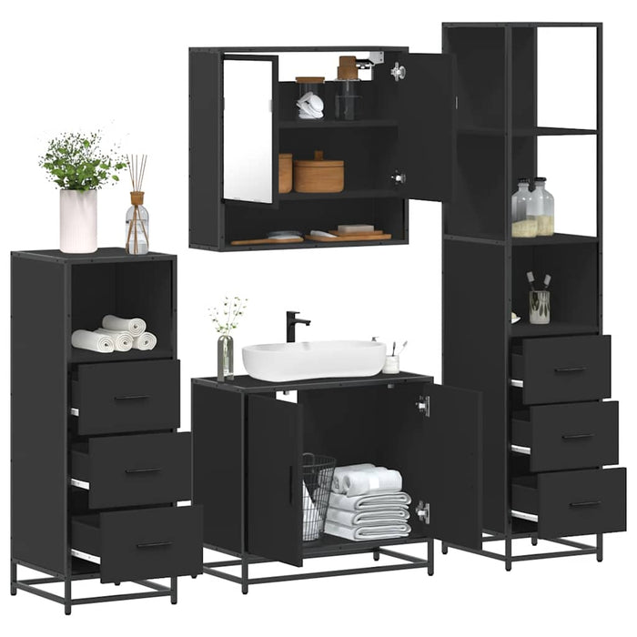 Set de mobilier de baie 4 piese Lemn negru prelucrat WALTI