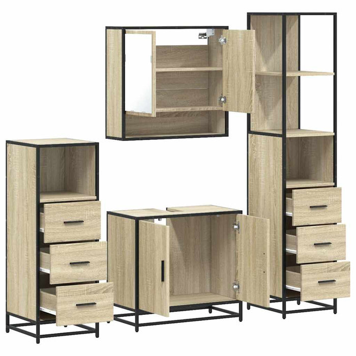 Set de mobilier de baie din 4 piese din lemn de stejar Sonoma WALTI