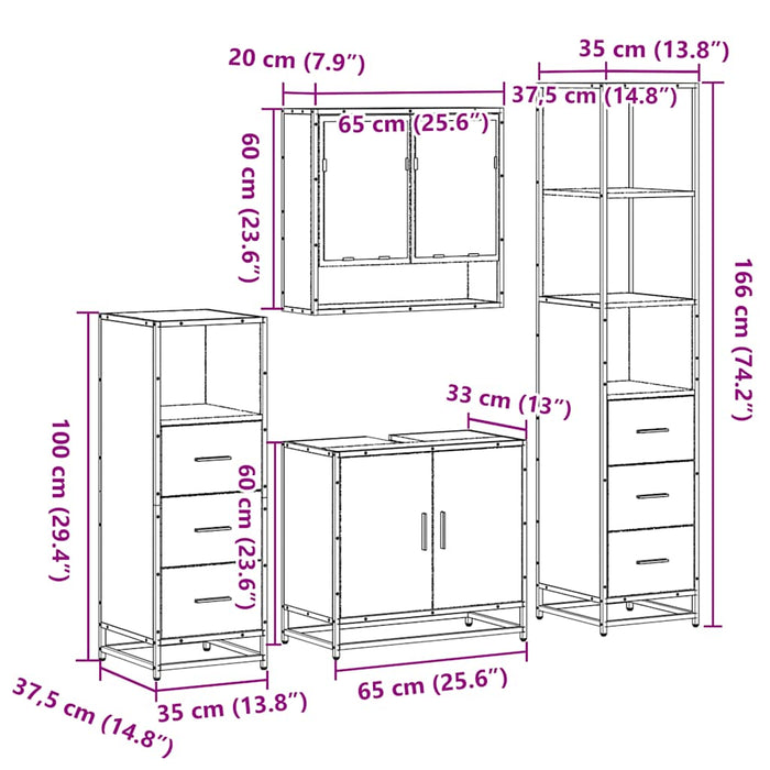 Set de mobilier de baie 4 piese Lemn prelucrat de stejar afumat WALTI