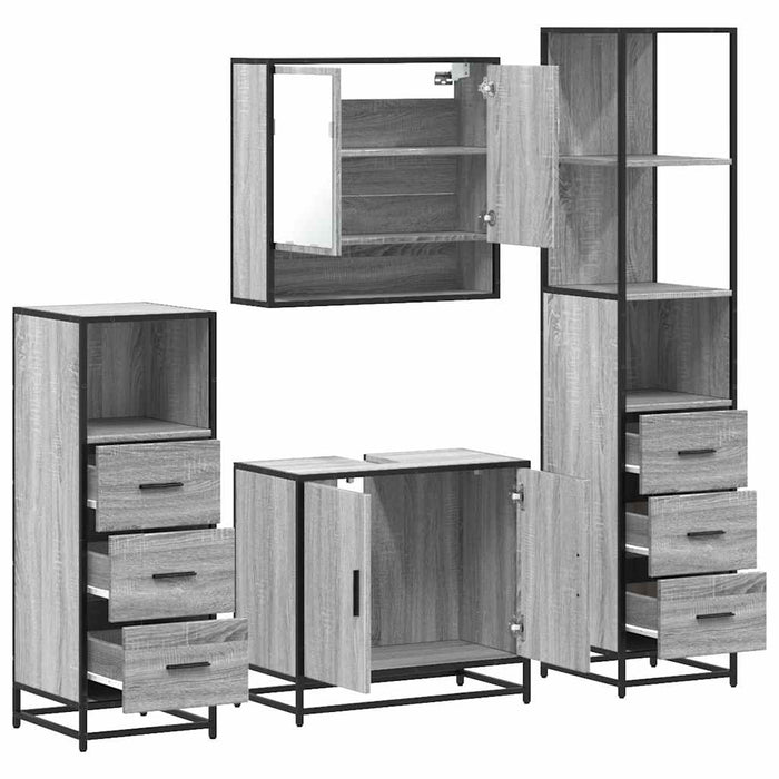 Set de mobilier de baie 4 piese Lemn stratificat gri Sonoma WALTI