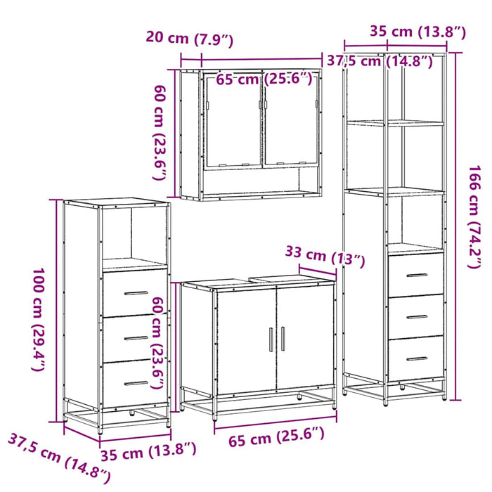 Set de mobilier de baie 4 piese Lemn stratificat gri Sonoma WALTI