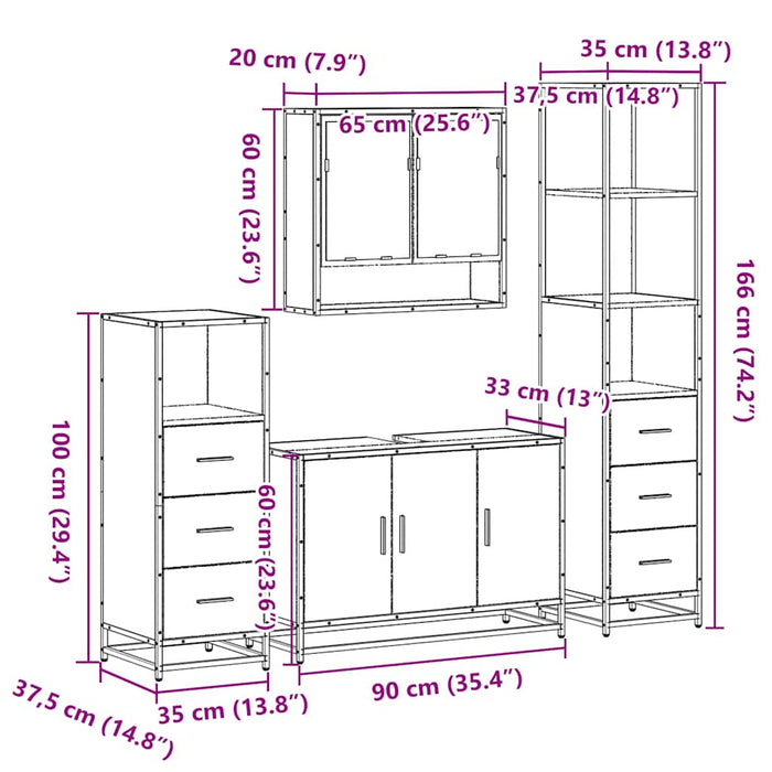 Set de mobilier de baie din 4 piese din lemn de stejar Sonoma WALTI