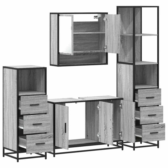 Set de mobilier de baie 4 piese Lemn stratificat gri Sonoma WALTI