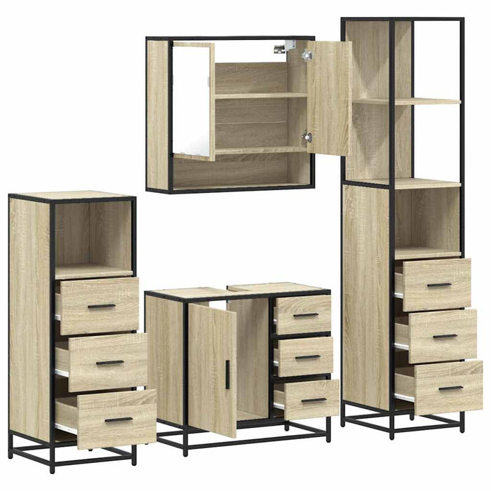 Set de mobilier de baie din 4 piese din lemn de stejar Sonoma WALTI