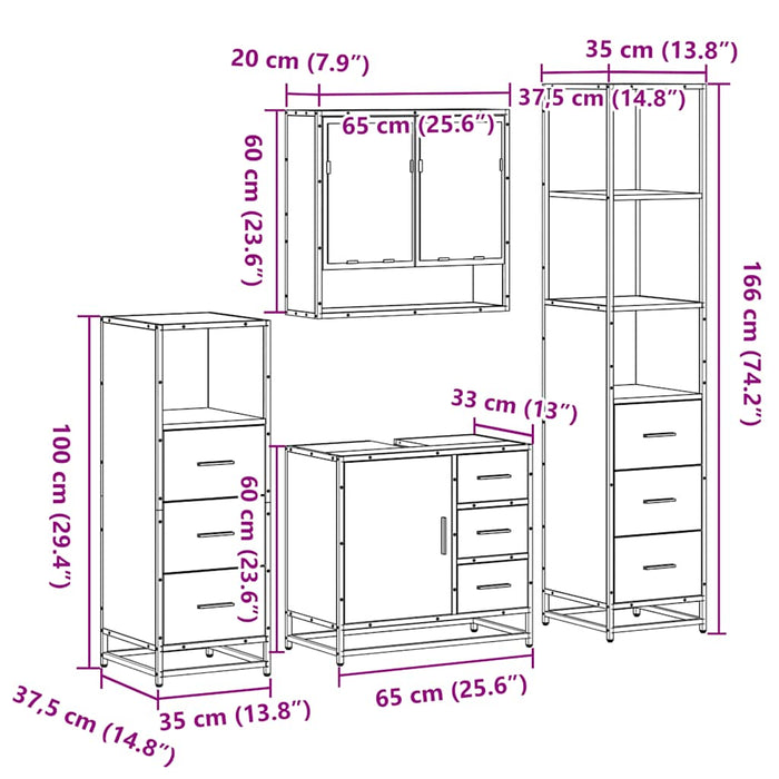 Set de mobilier de baie din 4 piese din lemn de stejar Sonoma WALTI