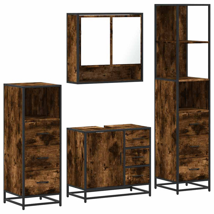 Set de mobilier de baie 4 piese Lemn prelucrat de stejar afumat - WALTI WALTI