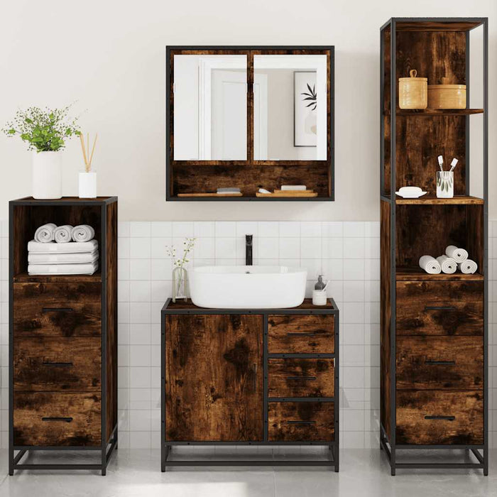 Set de mobilier de baie 4 piese Lemn prelucrat de stejar afumat - WALTI WALTI
