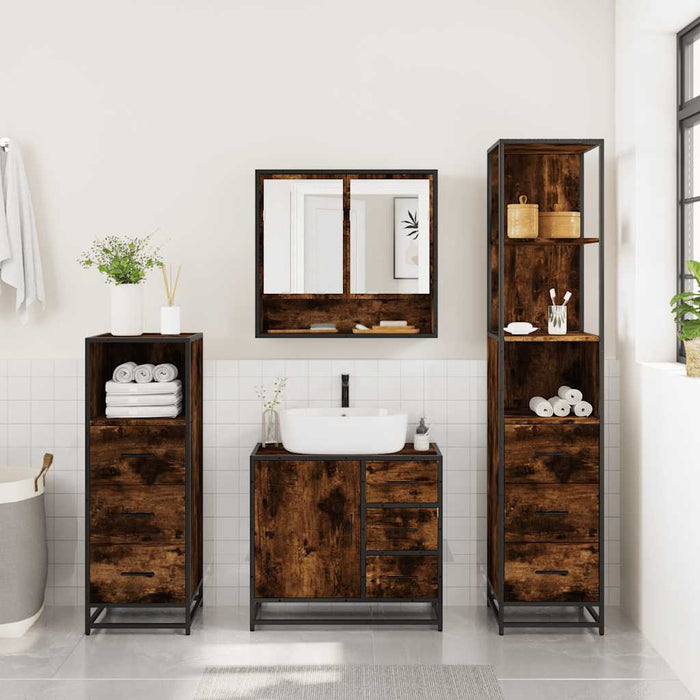 Set de mobilier de baie 4 piese Lemn prelucrat de stejar afumat - WALTI WALTI