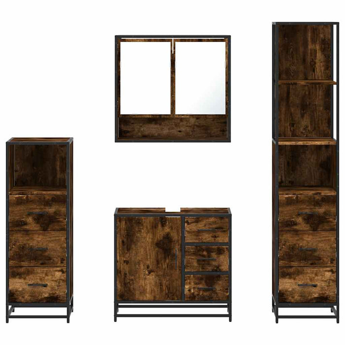 Set de mobilier de baie 4 piese Lemn prelucrat de stejar afumat - WALTI WALTI