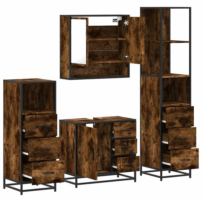Set de mobilier de baie 4 piese Lemn prelucrat de stejar afumat - WALTI WALTI