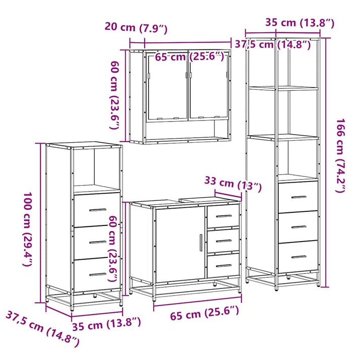 Set de mobilier de baie 4 piese Lemn prelucrat de stejar afumat - WALTI WALTI