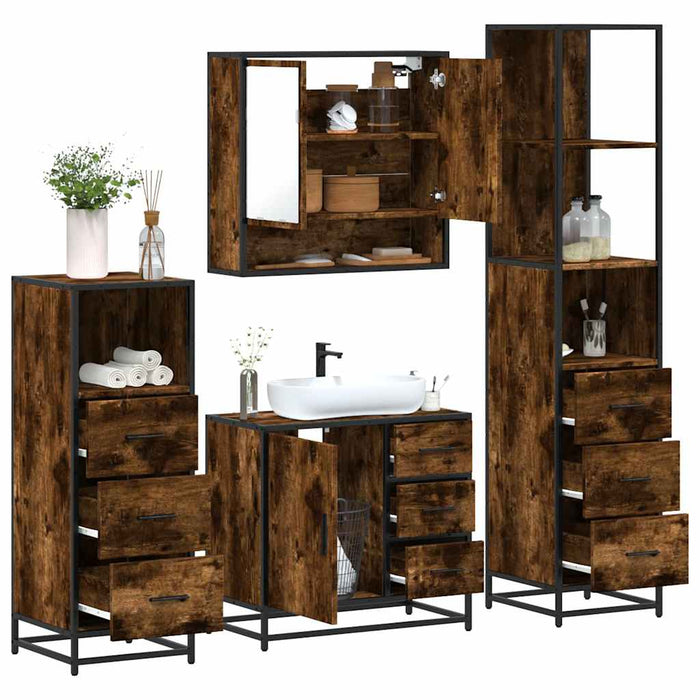 Set de mobilier de baie 4 piese Lemn prelucrat de stejar afumat - WALTI WALTI