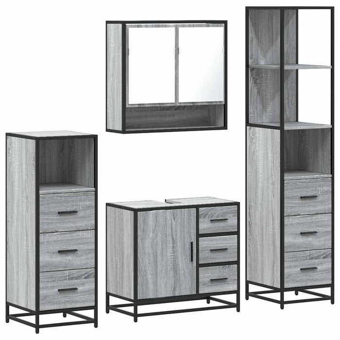 Set de mobilier de baie 4 piese Lemn stratificat gri Sonoma WALTI