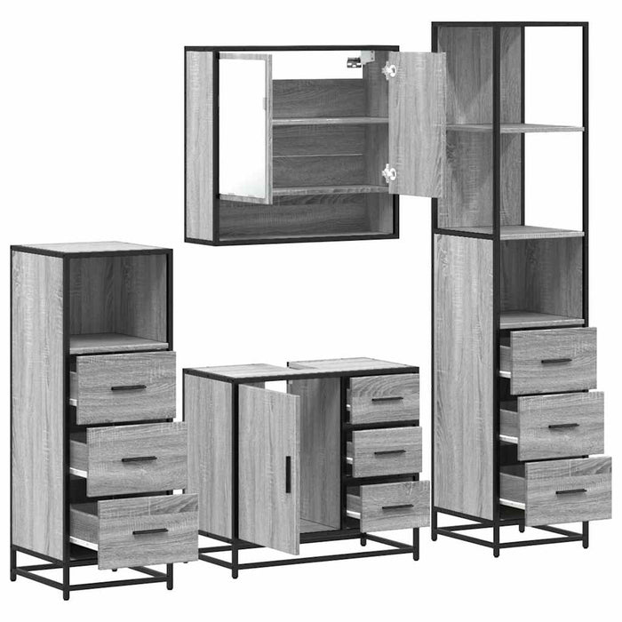 Set de mobilier de baie 4 piese Lemn stratificat gri Sonoma WALTI