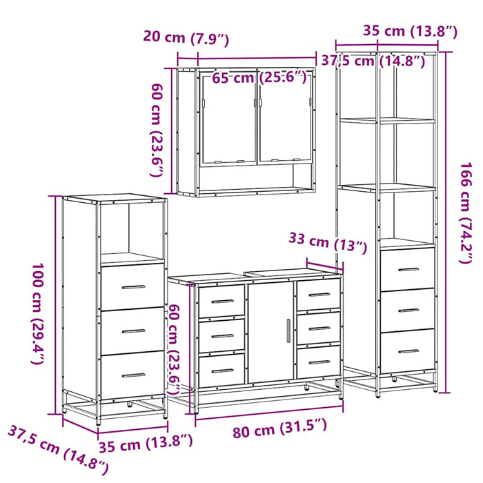 Set de mobilier de baie din 4 piese din lemn de stejar Sonoma - WALTI WALTI