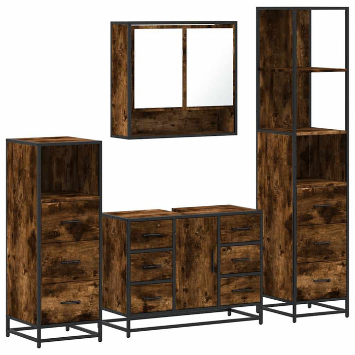 Set de mobilier de baie 4 piese Lemn prelucrat de stejar afumat - WALTI WALTI