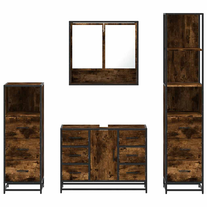 Set de mobilier de baie 4 piese Lemn prelucrat de stejar afumat - WALTI WALTI