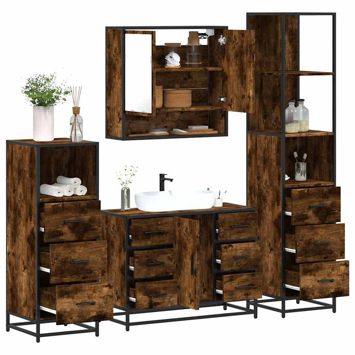Set de mobilier de baie 4 piese Lemn prelucrat de stejar afumat - WALTI WALTI