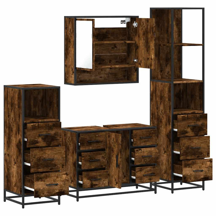 Set de mobilier de baie 4 piese Lemn prelucrat de stejar afumat - WALTI WALTI