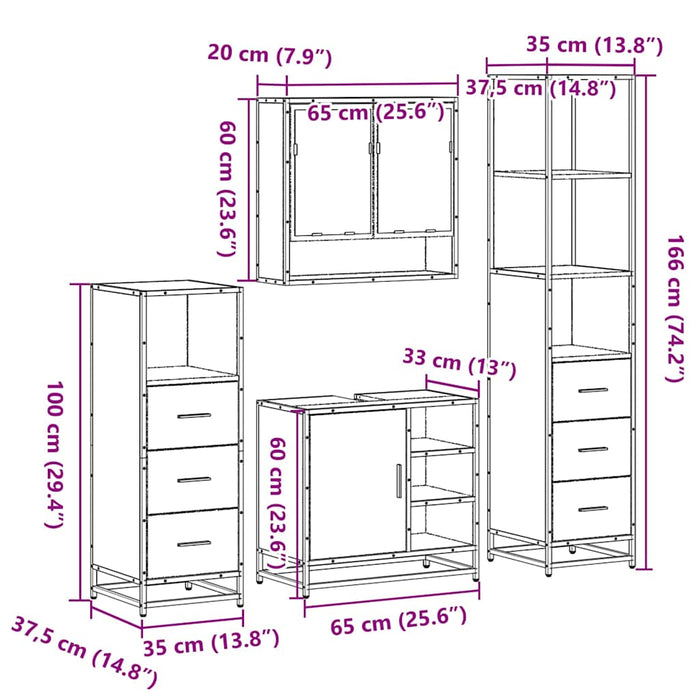 Set de mobilier de baie din 4 piese din lemn de stejar Sonoma - WALTI WALTI