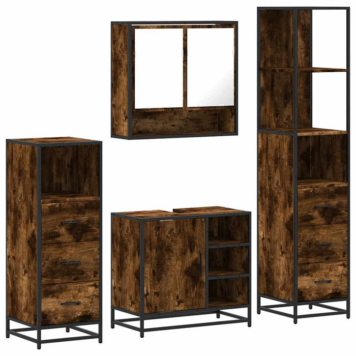 Set de mobilier de baie 4 piese Lemn prelucrat de stejar afumat - WALTI WALTI