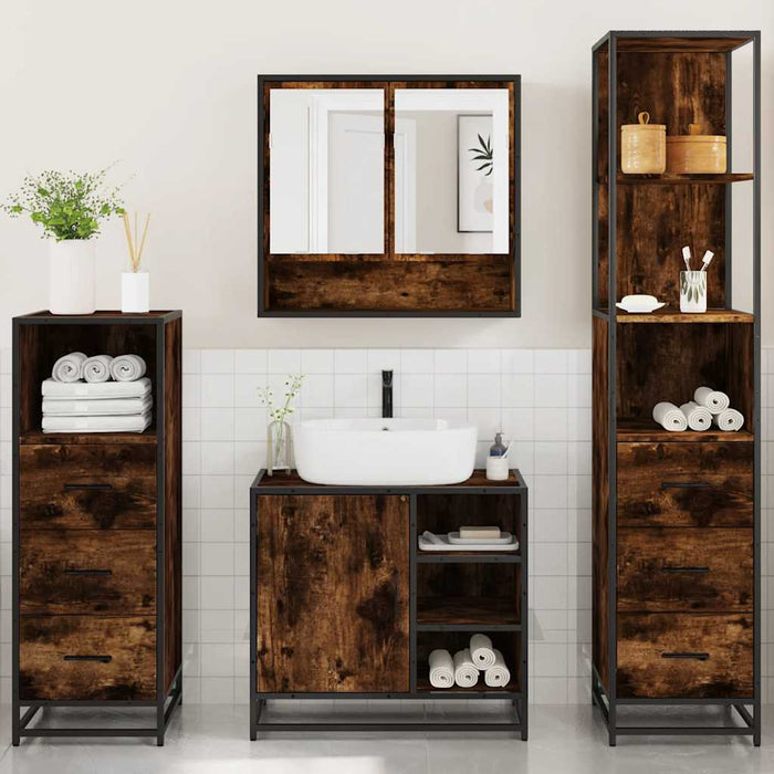 Set de mobilier de baie 4 piese Lemn prelucrat de stejar afumat - WALTI WALTI