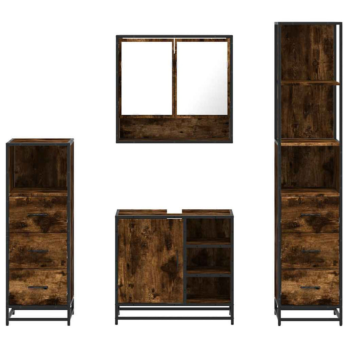 Set de mobilier de baie 4 piese Lemn prelucrat de stejar afumat - WALTI WALTI