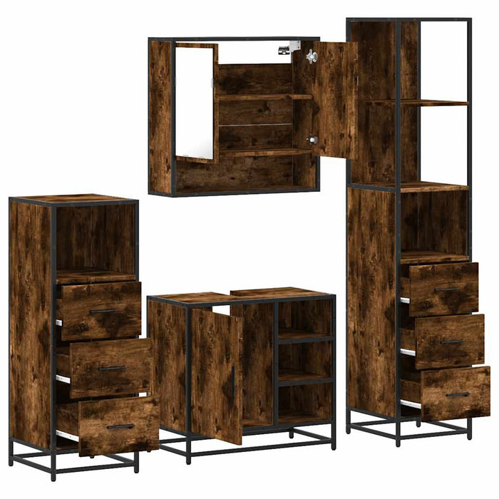 Set de mobilier de baie 4 piese Lemn prelucrat de stejar afumat - WALTI WALTI