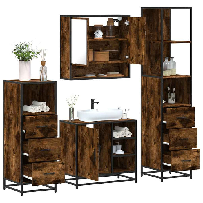 Set de mobilier de baie 4 piese Lemn prelucrat de stejar afumat - WALTI WALTI