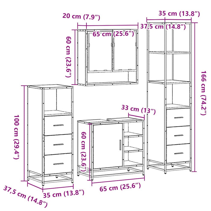 Set de mobilier de baie din 4 piese din lemn de stejar maro WALTI