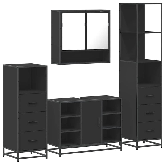 Set de mobilier de baie 4 piese Lemn negru prelucrat WALTI