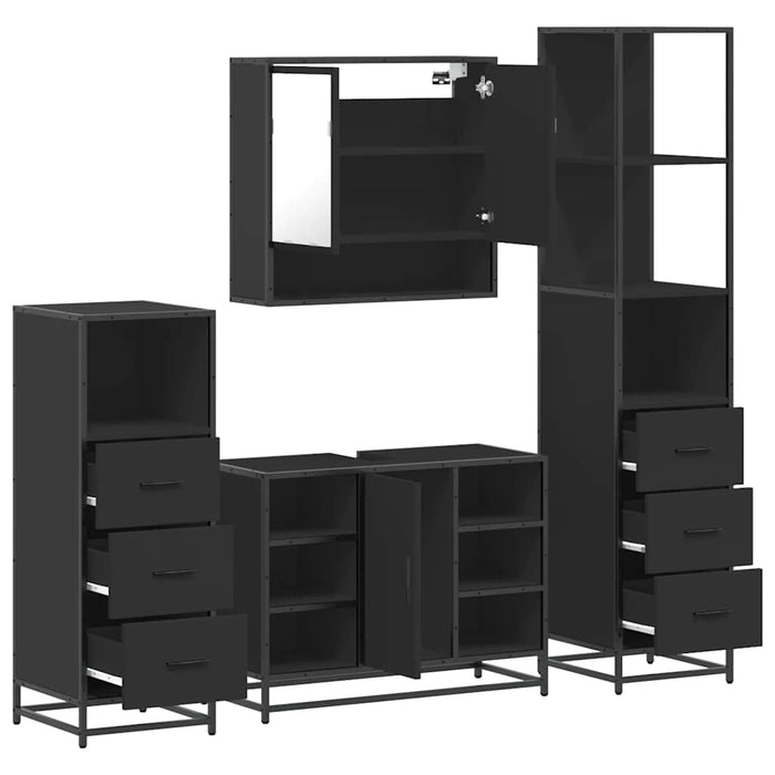 Set de mobilier de baie 4 piese Lemn negru prelucrat WALTI