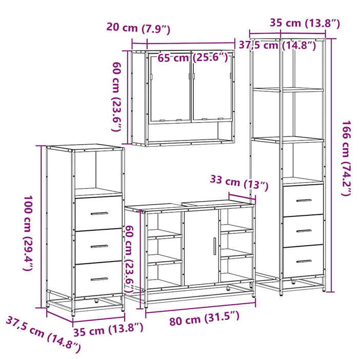 Set de mobilier de baie 4 piese Lemn negru prelucrat WALTI