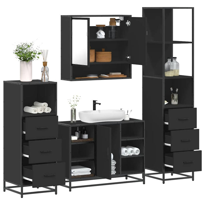 Set de mobilier de baie 4 piese Lemn negru prelucrat WALTI