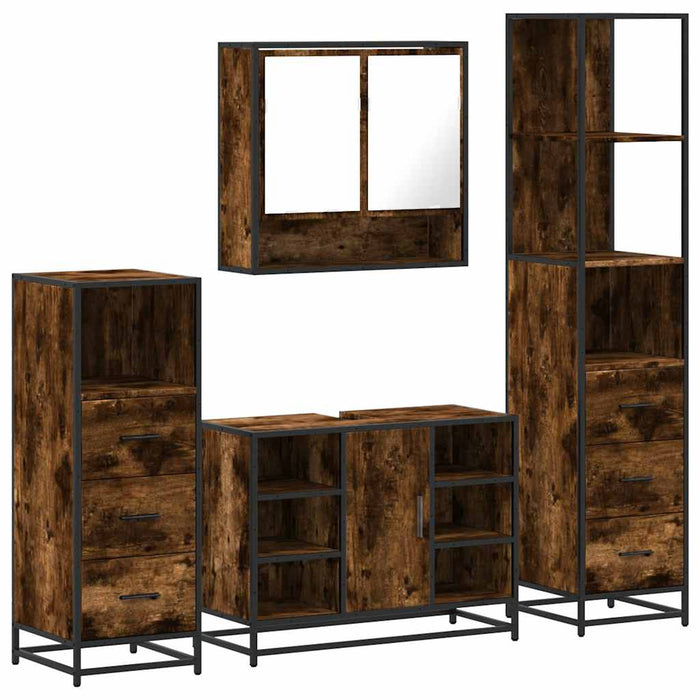 Set de mobilier de baie 4 piese Lemn prelucrat de stejar afumat - WALTI WALTI
