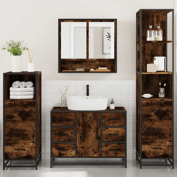 Set de mobilier de baie 4 piese Lemn prelucrat de stejar afumat - WALTI WALTI