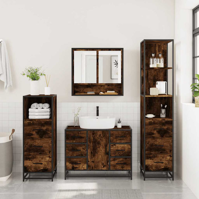 Set de mobilier de baie 4 piese Lemn prelucrat de stejar afumat - WALTI WALTI