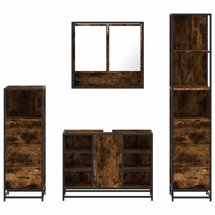 Set de mobilier de baie 4 piese Lemn prelucrat de stejar afumat - WALTI WALTI