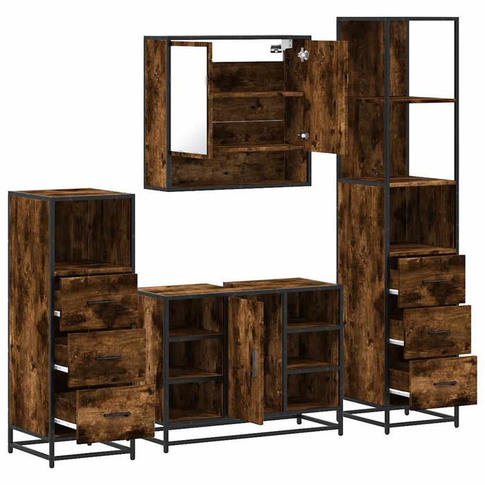 Set de mobilier de baie 4 piese Lemn prelucrat de stejar afumat - WALTI WALTI