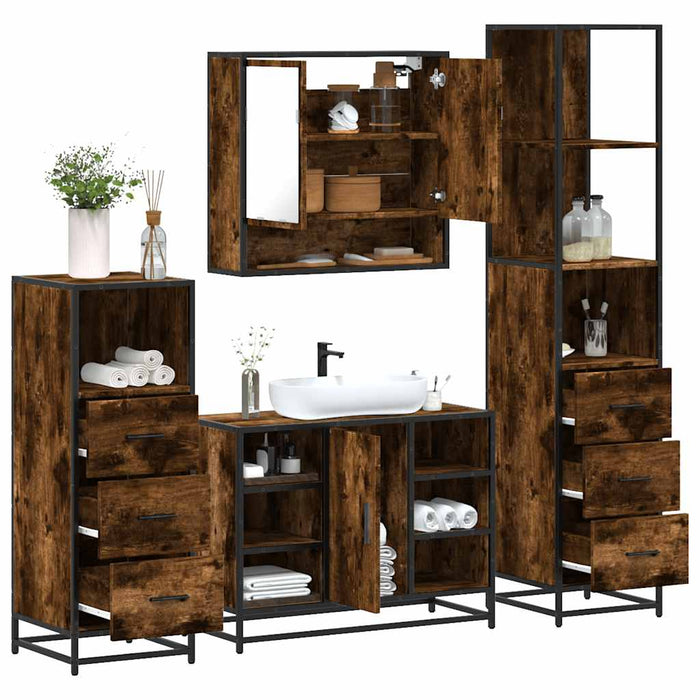 Set de mobilier de baie 4 piese Lemn prelucrat de stejar afumat - WALTI WALTI