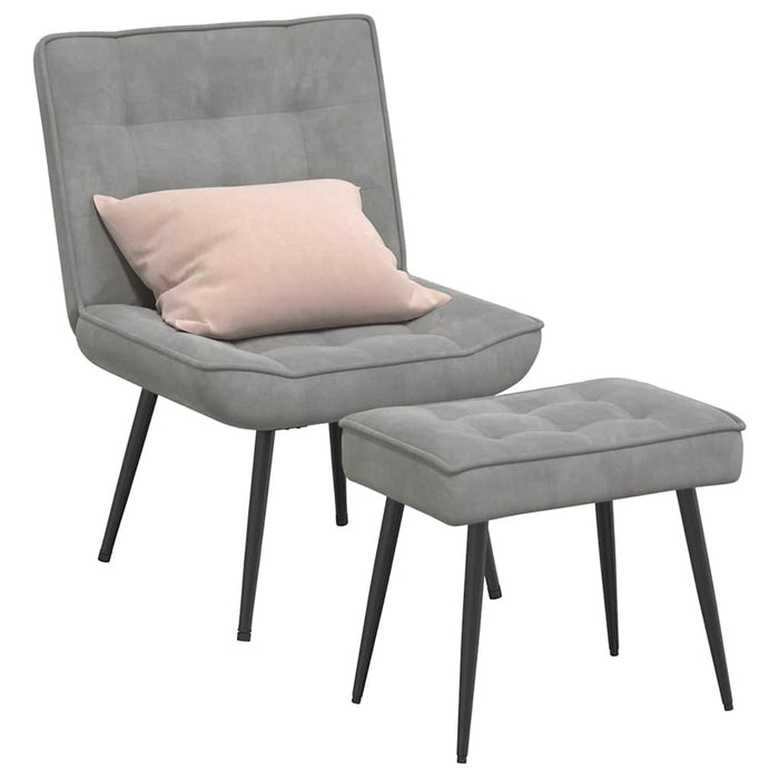 Scaun de relaxare cu taburet, gri deschis, catifea - WALTI WALTI