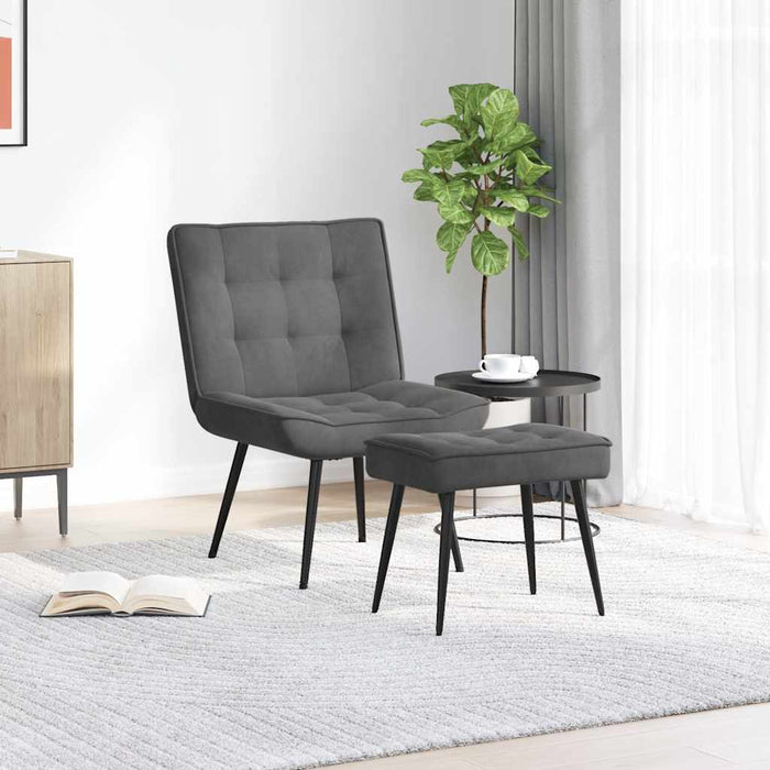 Scaun de relaxare cu taburet, gri închis, catifea - WALTI WALTI