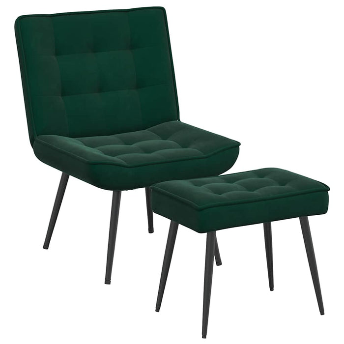 Scaun de relaxare cu taburet, verde închis, catifea - WALTI WALTI