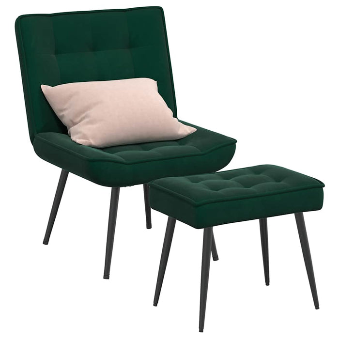Scaun de relaxare cu taburet, verde închis, catifea - WALTI WALTI