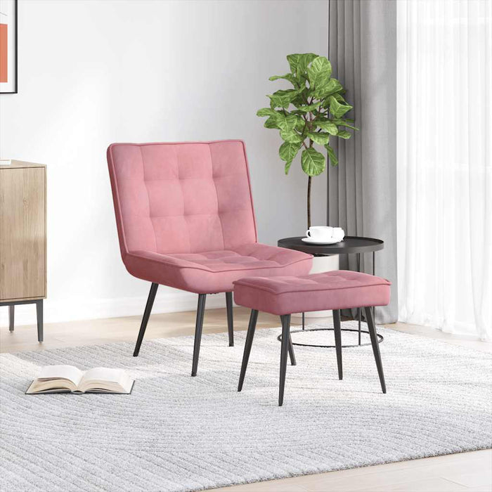 Scaun de relaxare cu taburet, roz, catifea - WALTI WALTI