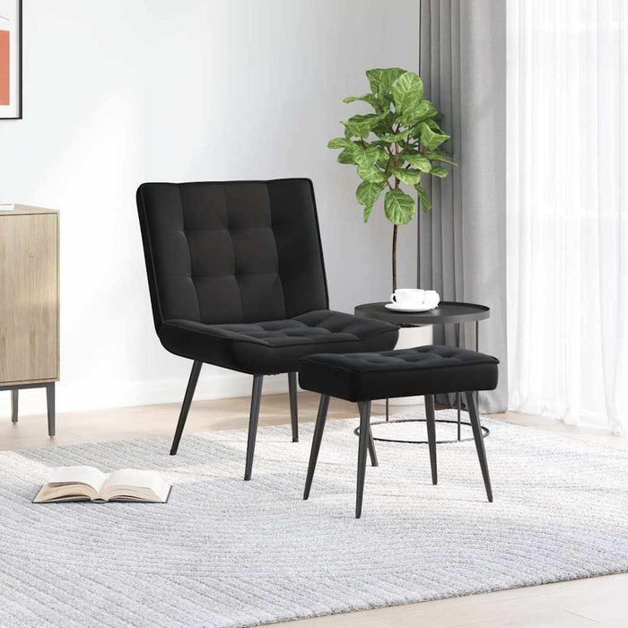 Scaun de relaxare cu taburet, negru, catifea - WALTI WALTI